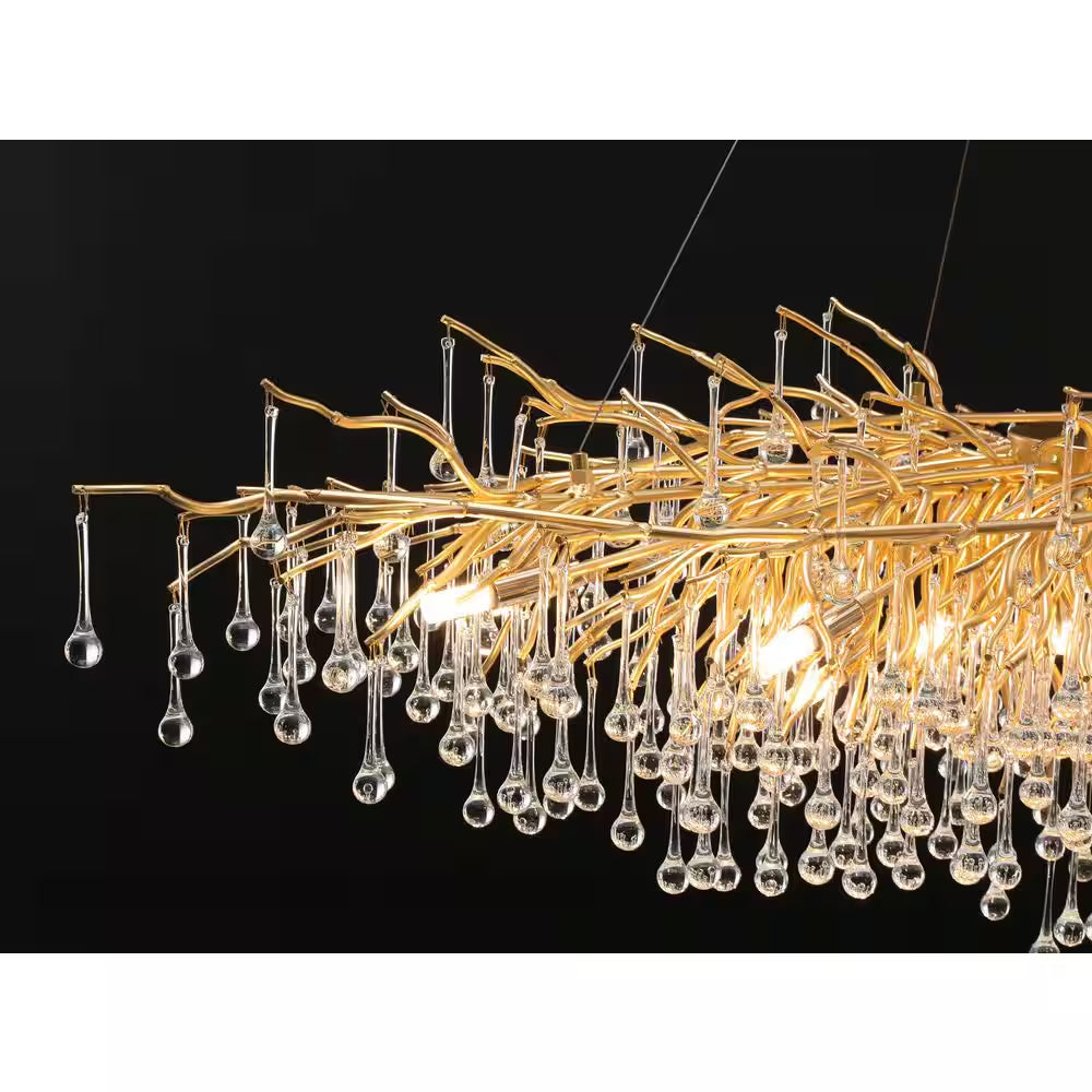 Modern Chandelier 47 In. 13-Lights Gold Luxury Crystal Globe Linear Chandelier
