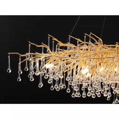 Modern Chandelier 47 In. 13-Lights Gold Luxury Crystal Globe Linear Chandelier
