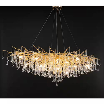Modern Chandelier 47 In. 13-Lights Gold Luxury Crystal Globe Linear Chandelier
