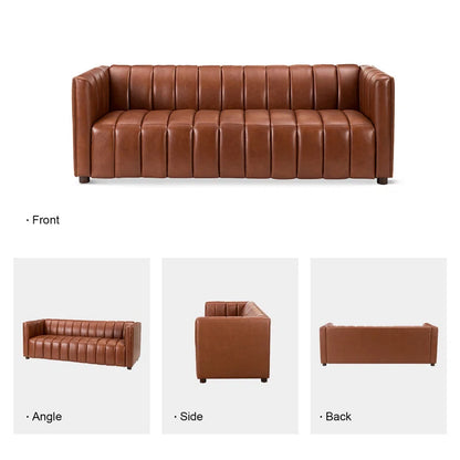 Anorea 83'' Genuine Leather Channel Tufted Sofa