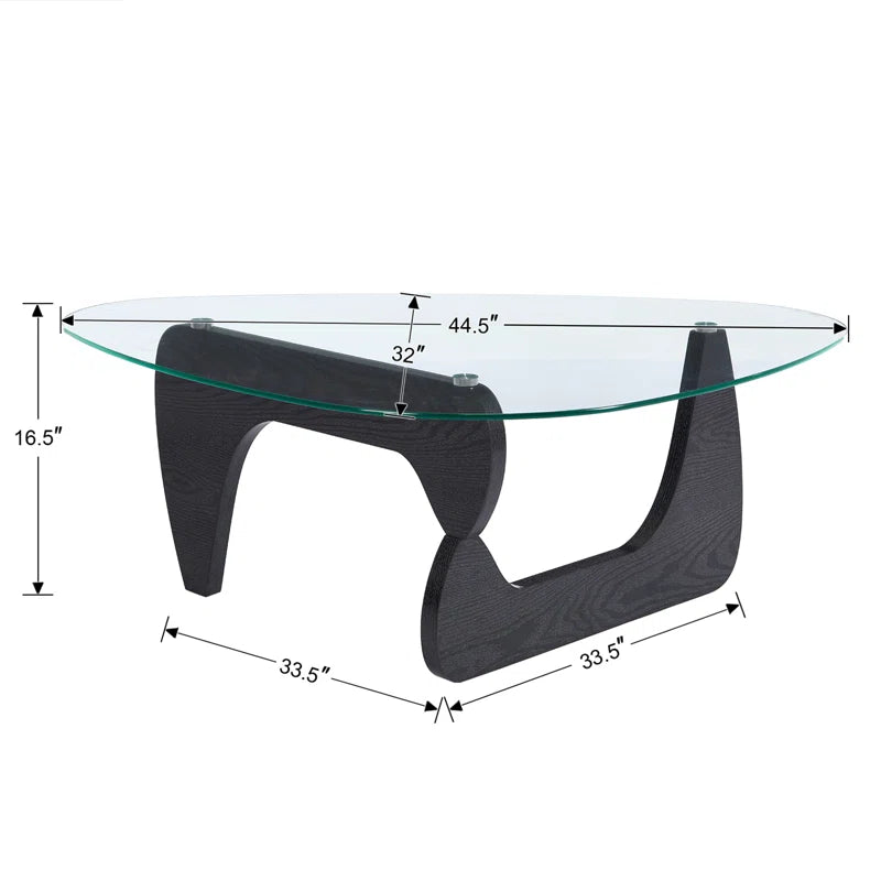 Triangle Abstract Coffee Table with Solid Wood Base and Triangle Glass 