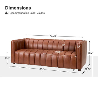 Anorea 83'' Genuine Leather Channel Tufted Sofa