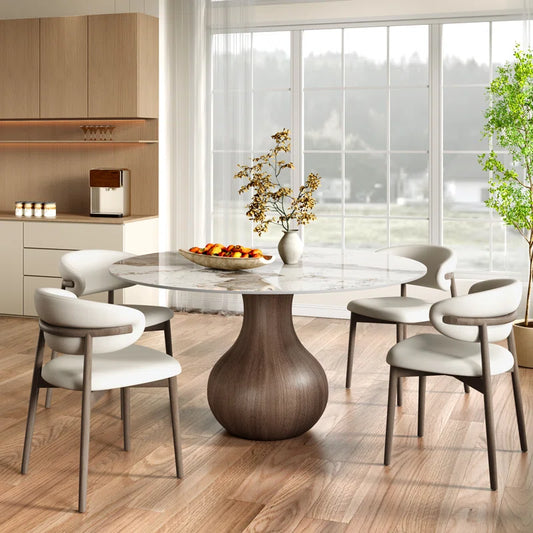 5 Piece Round Dining Room Table and 4 Seats - Sintered Stone 