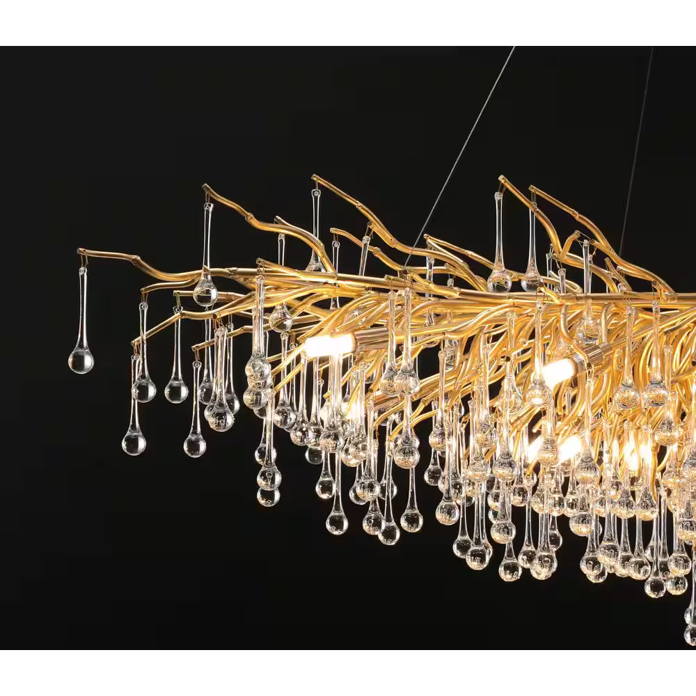 Modern Chandelier 47 In. 13-Lights Gold Luxury Crystal Globe Linear Chandelier