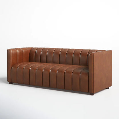 Anorea 83'' Genuine Leather Channel Tufted Sofa