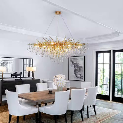Modern Chandelier 47 In. 13-Lights Gold Luxury Crystal Globe Linear Chandelier