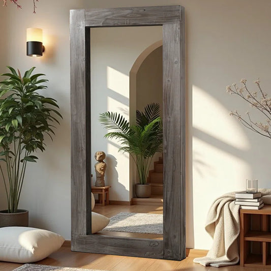 Distressed Solid Wood Mirror Leaning Mirror Wall Mirror Farmhouse/Rustic Mirror