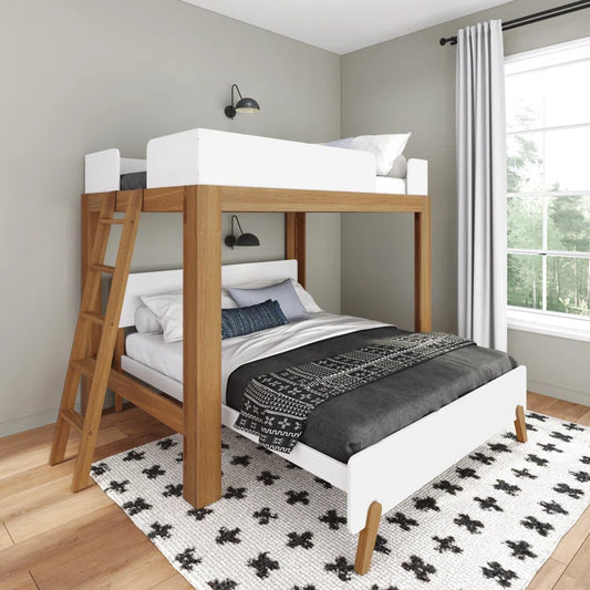Ambur Full L-Shaped Bunk Bed, Pecan and White