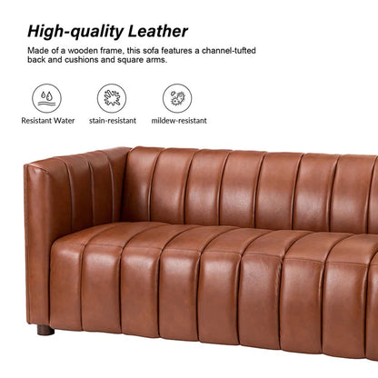 Anorea 83'' Genuine Leather Channel Tufted Sofa