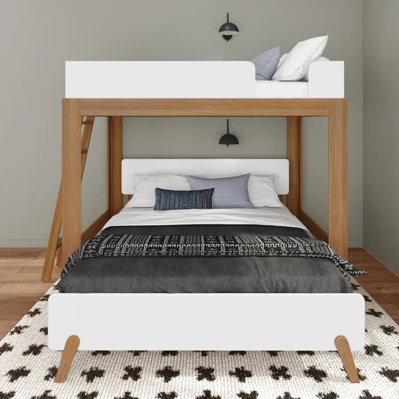 Ambur Full L-Shaped Bunk Bed, Pecan and White