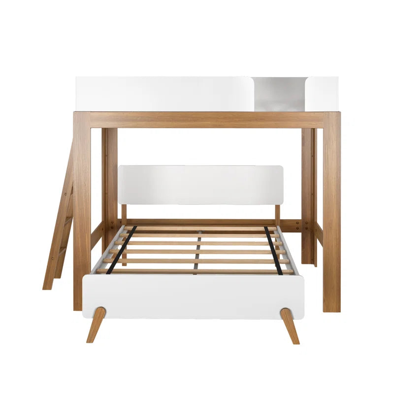 Ambur Full L-Shaped Bunk Bed, Pecan and White