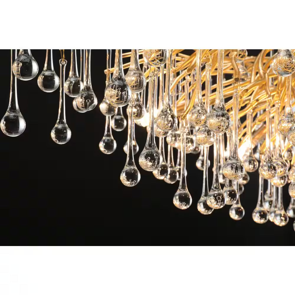 Modern Chandelier 47 In. 13-Lights Gold Luxury Crystal Globe Linear Chandelier