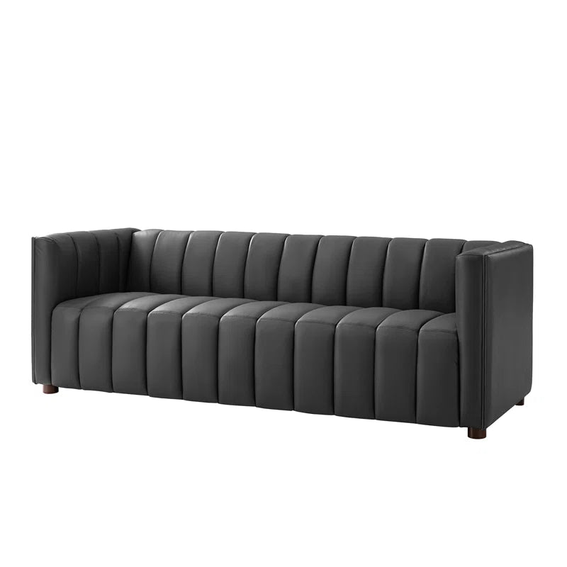 Anorea 83'' Genuine Leather Channel Tufted Sofa