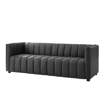 Anorea 83'' Genuine Leather Channel Tufted Sofa