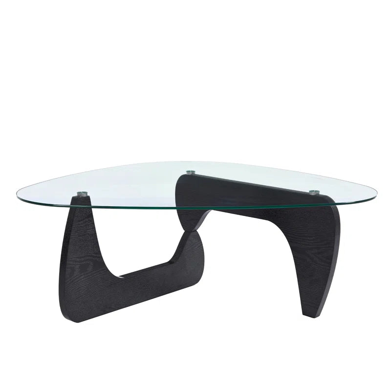 Triangle Abstract Coffee Table with Solid Wood Base and Triangle Glass 