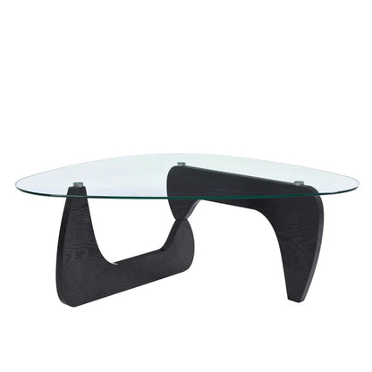 Triangle Abstract Coffee Table with Solid Wood Base and Triangle Glass 