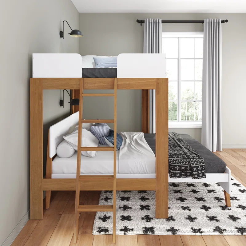 Ambur Full L-Shaped Bunk Bed, Pecan and White