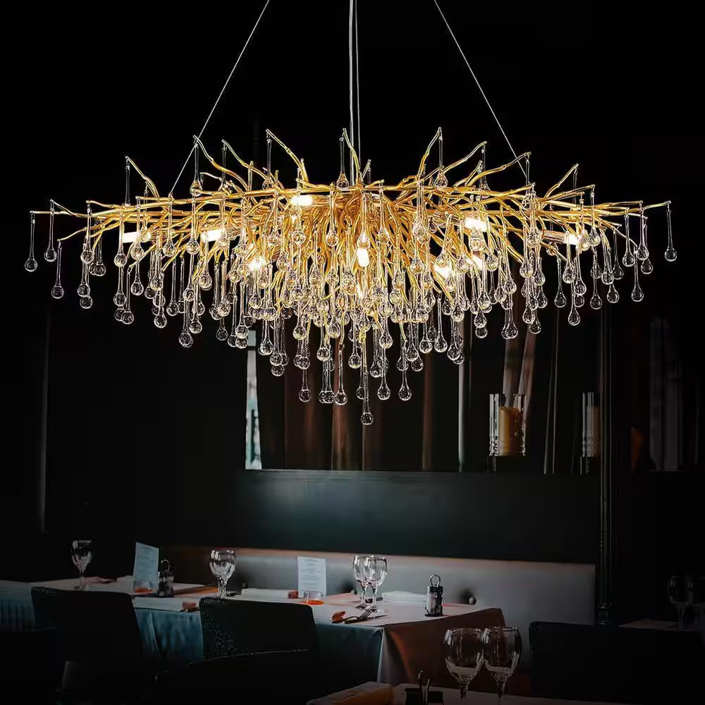 Modern Chandelier 47 In. 13-Lights Gold Luxury Crystal Globe Linear Chandelier