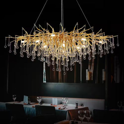 Modern Chandelier 47 In. 13-Lights Gold Luxury Crystal Globe Linear Chandelier