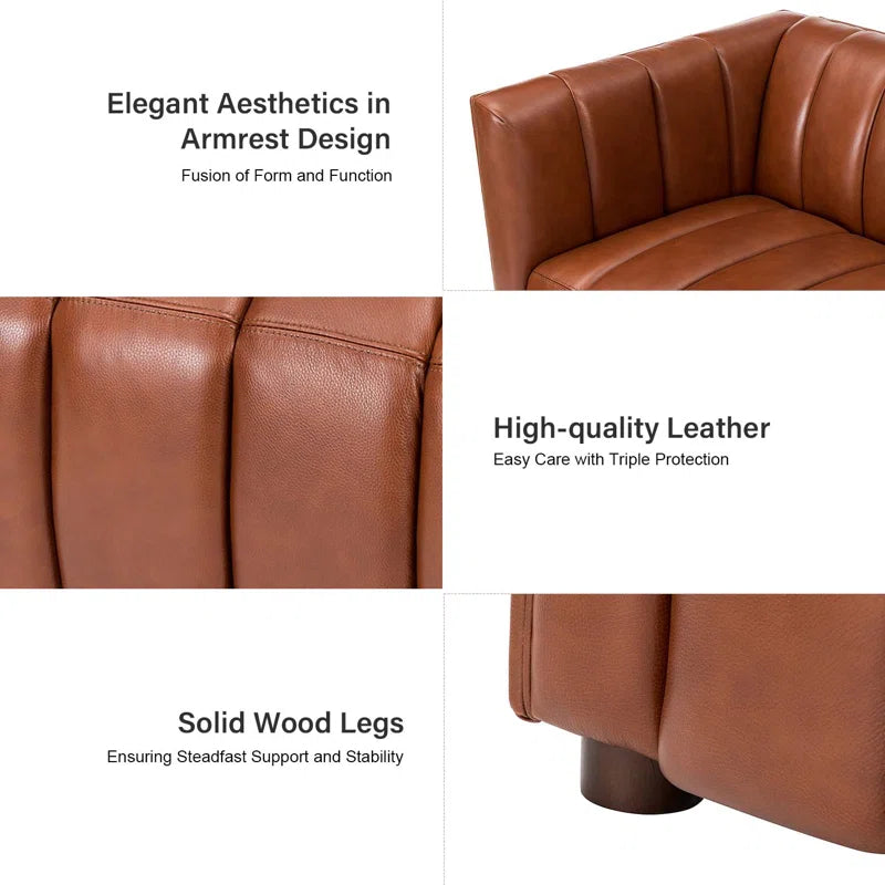 Anorea 83'' Genuine Leather Channel Tufted Sofa