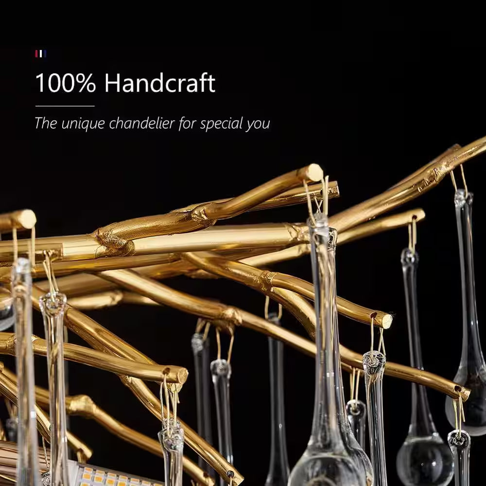 Modern Chandelier 47 In. 13-Lights Gold Luxury Crystal Globe Linear Chandelier