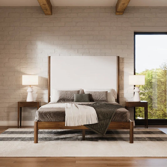 Ardin Tall Boucle Headboard Solid Wood Bed