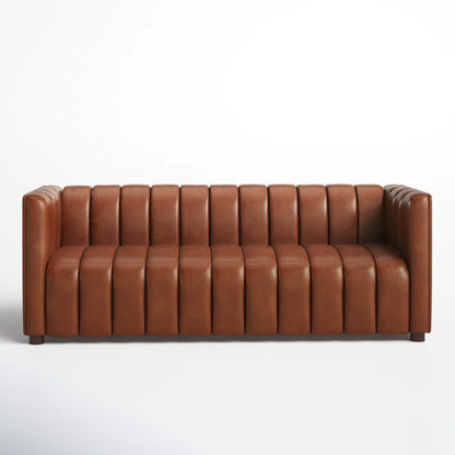 Anorea 83'' Genuine Leather Channel Tufted Sofa