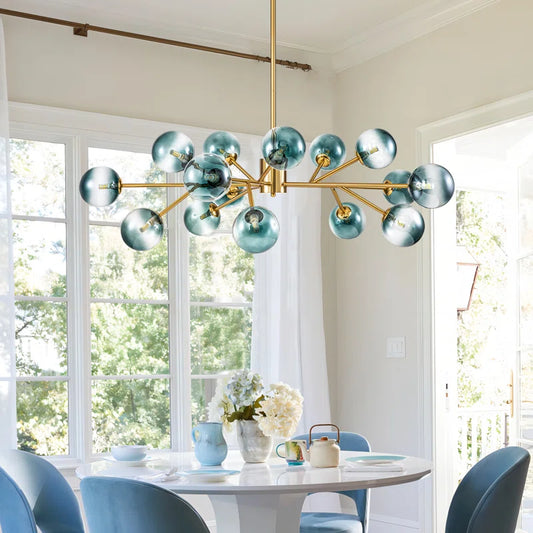 Burness 15 Light Sputnik Modern Linear Modern Glass Bubble Dining Chandelier
