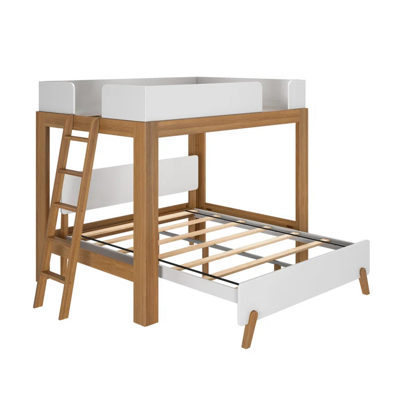 Ambur Full L-Shaped Bunk Bed, Pecan and White