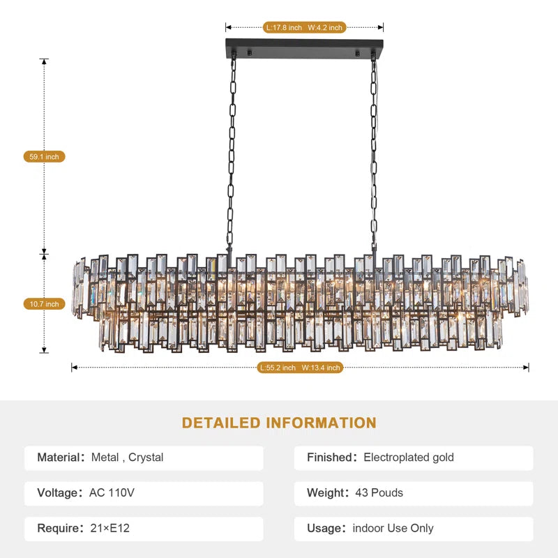 Light Dimmable Modern Rectangle Crystal Chandelier